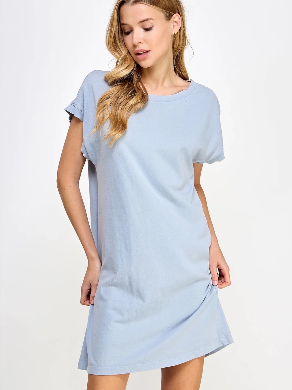 Hippie Rose Powder Blue Casual Short Sleeve Tunic